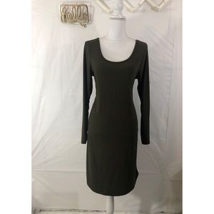 Olive Green Long-sleeved Dress.